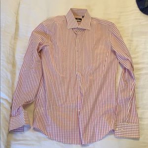 Hugo boss pink and blue plaid spring dress shirt